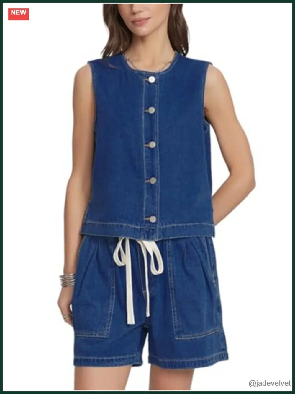 Sleeveless Denim Vest with Elastic Waist Baggy Jean Shorts Matching Set